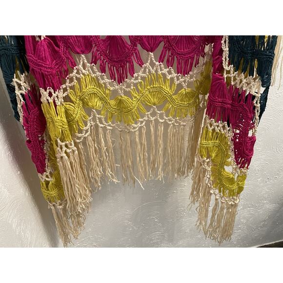 May & July Crochet Bright Knit Vest Size M/L Fringe Long Open - Picture 5 of 6